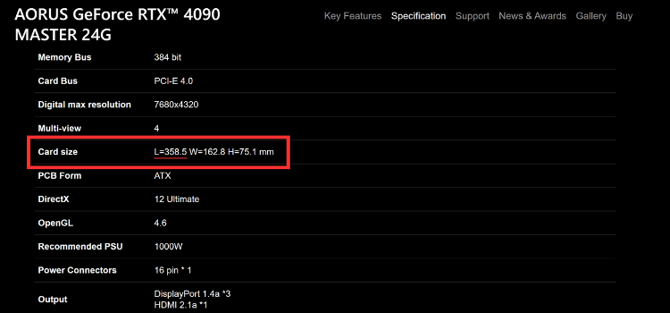AORUS Master RTX 4090 Length