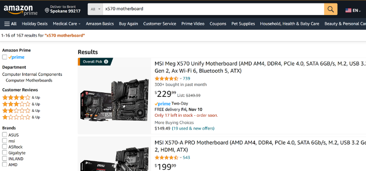 X570 Motherboards on Amazon